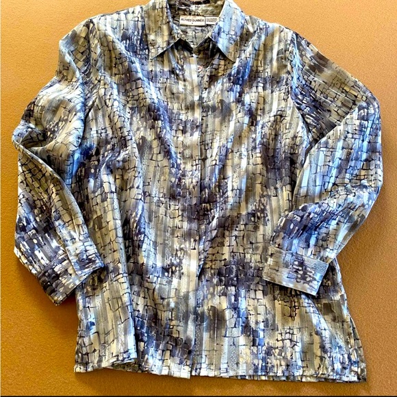 Vintage Top Metallic Blouse Button Up Shirt Geo Print w/Shoulder Pads Size 8 - Picture 4 of 7